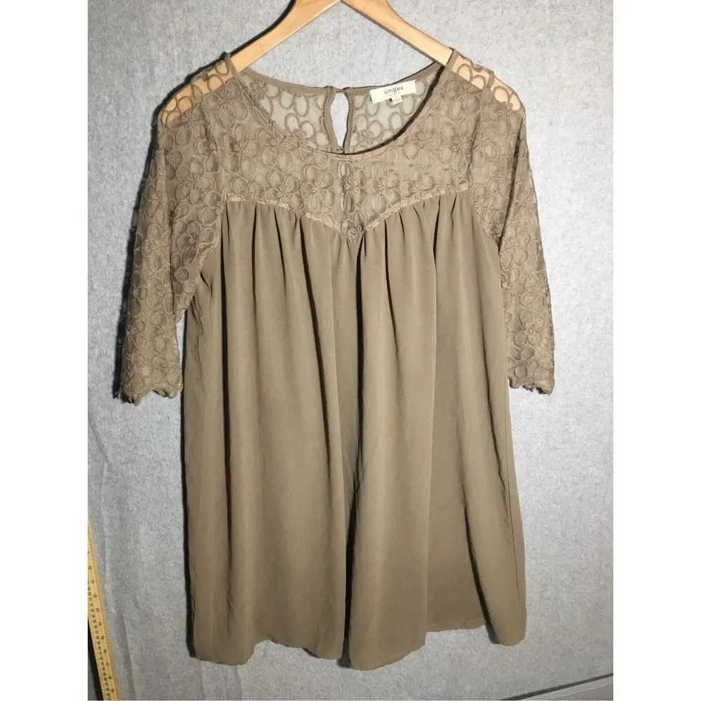 Womens Umgee Dress Minimalist Brown Beige Floral Feminine Dainty Sweetheart Neck